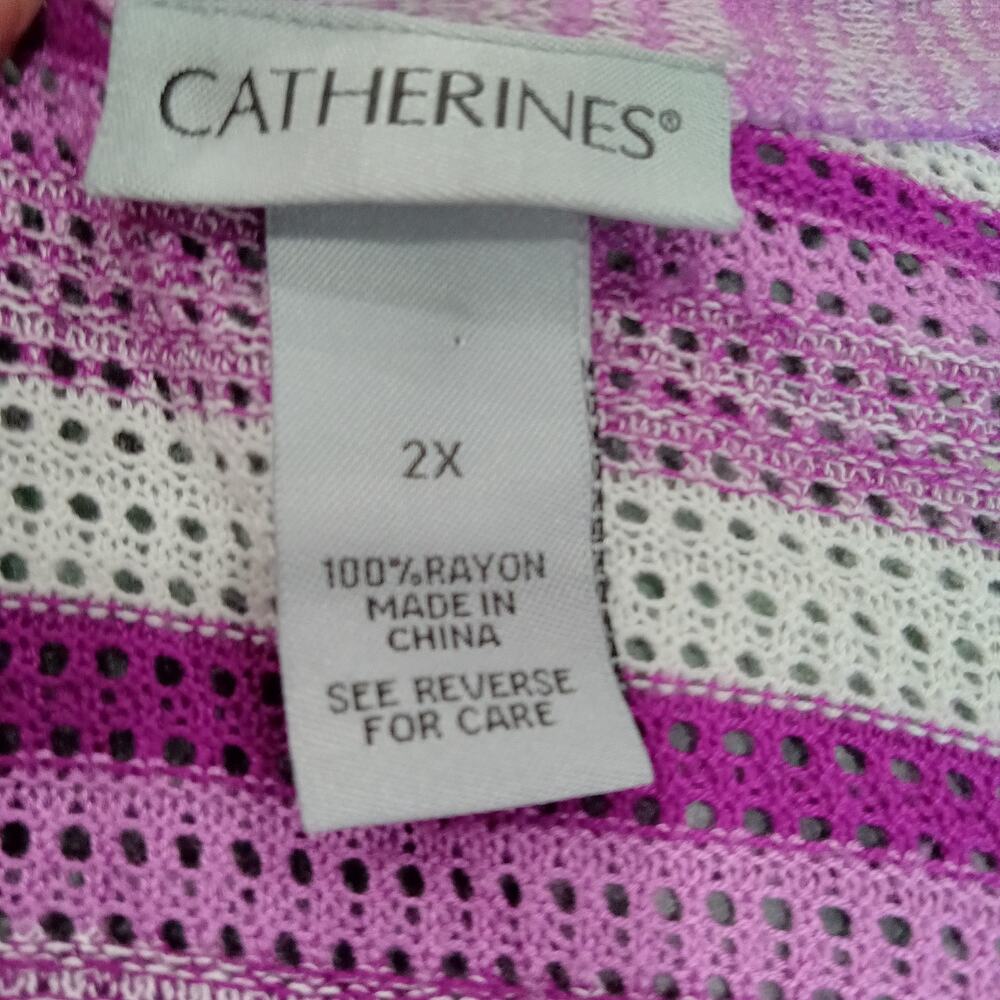 Catherines Open Knit Long Sweater Cardigan Plus Size 2X Pink Purple Ombré Stripe - Picture 5 of 11